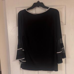 MSK Black Blouse Rhinestone Trim Bell Sleeves Size L
